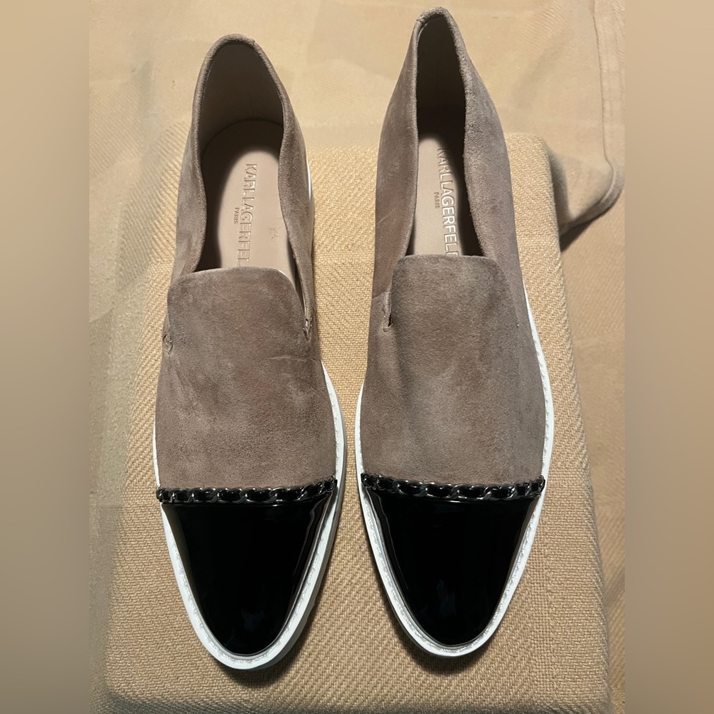 Karl Lagerfeld Paris Caralee Slip on Cap Toe Leather Shoes NWOT